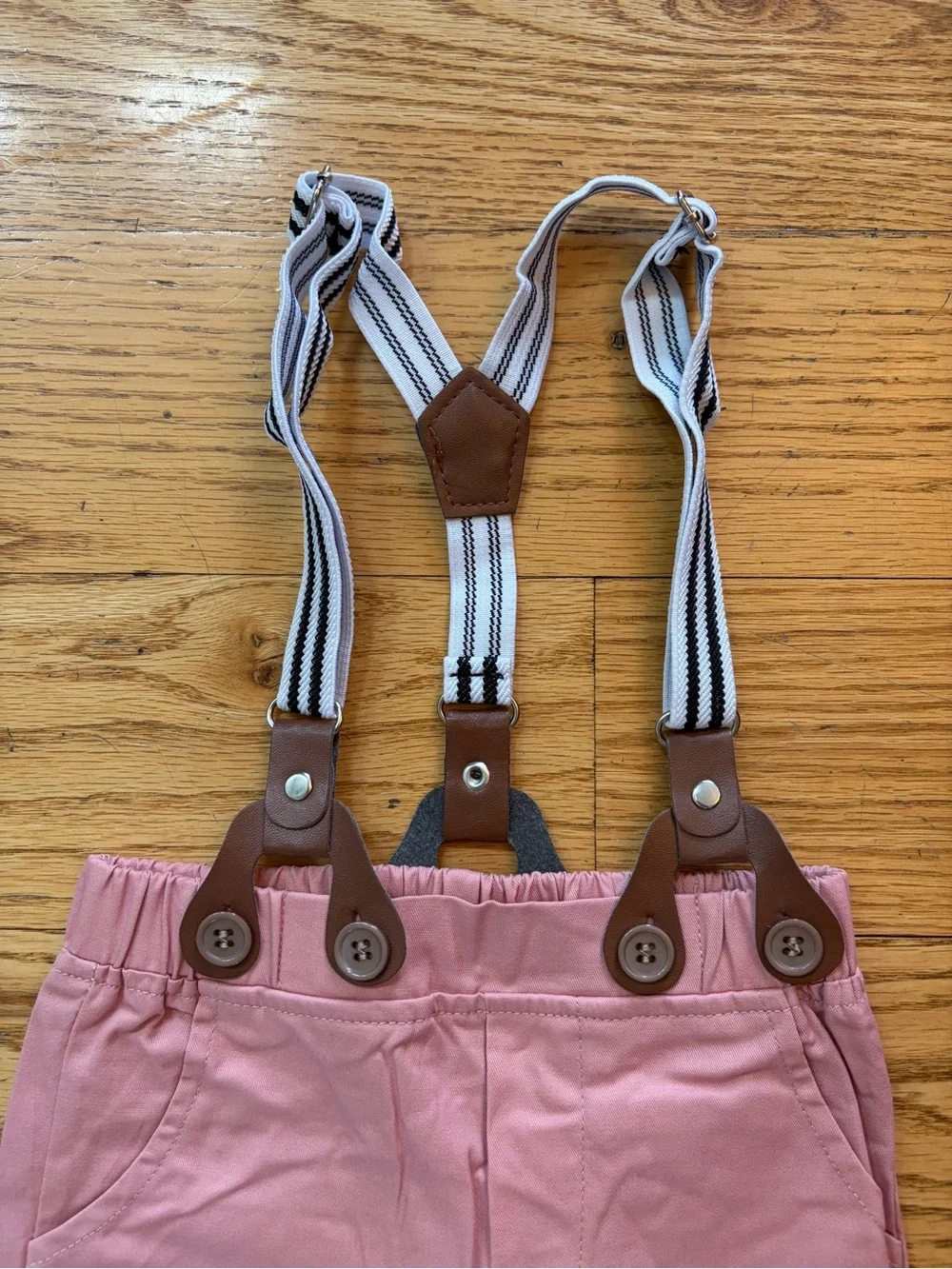 Baby Floral Suspender Outfit Set w/ Bow Tie & Hat | 4-Piece